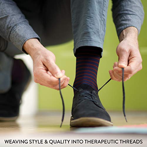 VIM & VIGR Men's 15-20 mmHg Compression Socks: Rugby Stripe - Evening & Camel (Cotton) (Small)