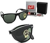 New Authentic Ray-Ban RB 4105 601 54mm Wayfarer Folding Black with green G-15