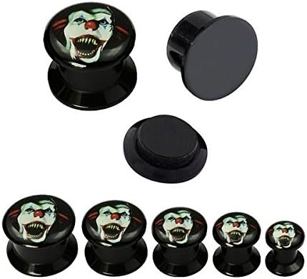 Piercing Body Jewellery One Pair (2pcs) Black Acrylic Monster Face Screw Fit Ear Plugs - 0G(8MM)