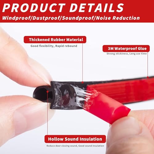 Beynant 40 Feet D-Shape Rubber Weather Stripping Door Seal Strip, Self-Adhesive Backing Door Weatherstripping for Door Frame Insulation Large Gap, Easy Cut to Size with Tailor Scissors