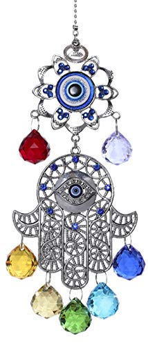 Photo 1 of Hamsa Hand with Blue Evil Eye Protection Hanging Crystal Ornament 