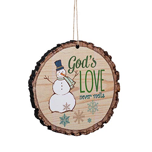 P Graham Dunn Gods Love Never Melts Snowman Wood Tree Bark 4 Inch Christmas Tree Ornament