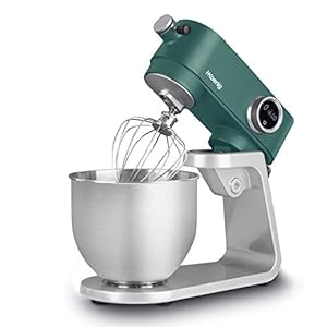 H.Koenig Robot de cocina multifunción 5L KM128 en acero INOX Verde, Robot pastelero, 8 velocidades, Batidor, Mezclador, Gancho Amasador, Tapa anti-salpicamiento, Potente 800 W