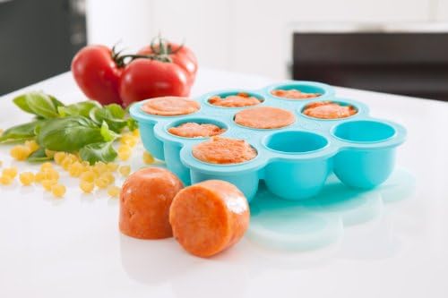 Silicone Baby Food Storage Tray with Lid- Freeze Baby Food or Breast Milk. The ULTIMATE in baby food storage trays! Limited time offer- FREE RAINBOW RECIPE eBOOK with purchase! TURQUOISE