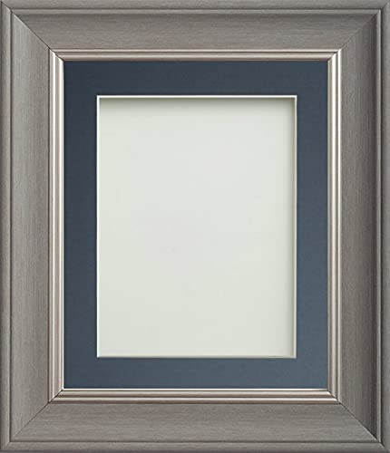 Frame Company Drummond Gunmetal Grey Photo Frame, Blue Mount, 20x16 for 16x12 inch, fitted with perspex