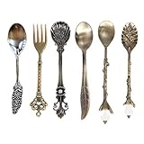 DGQ Dessert Spoons Set of 6 Coffee SpoonTeaspoon,Mini Spoons Vintage Royal Style Metal Carved Fruit Dessert Spoons for Kitchen Dining Bar Coffee Espresso Demitasse Vintage Tea