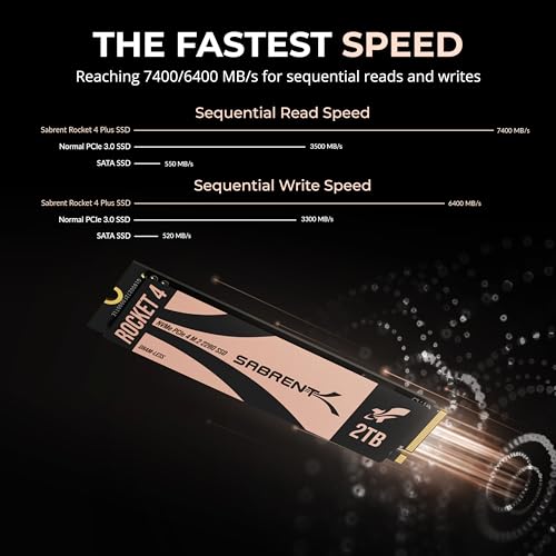 SABRENT Rocket 4 2TB NVMe SSD PCIe Gen4 M.2 2280 Internal Solid State Drive Up to 7450MB/s Read 6400MB/s Write for PS5 Desktop Laptop Gaming High-Speed Storage Low Heat (SB-RKT4L-2TB)