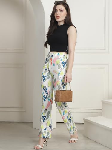 Preneum Women's Striped Wide-Leg High-Waisted Korean-Inspired Comfortable & Stylish and Formal Bell Bottom Trouser Pant, Green & Off White, M 4