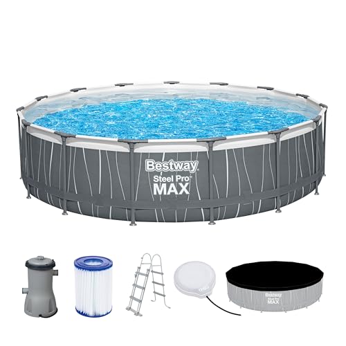 Bestway Steel Pro MAX Frame Pool Komplett-Set mit Filterpumpe Ø 457 x 107 cm, LED-Design, rund
