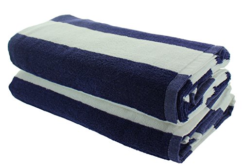 Everyday Resort Quality Cabana Beach Towels - Pack of 2 Cabana Navy Blue Stripe Pool Towels 100% Cotton - Large 60" by 30" - Soft and Absorbent, Great for the Pool and the Beach!