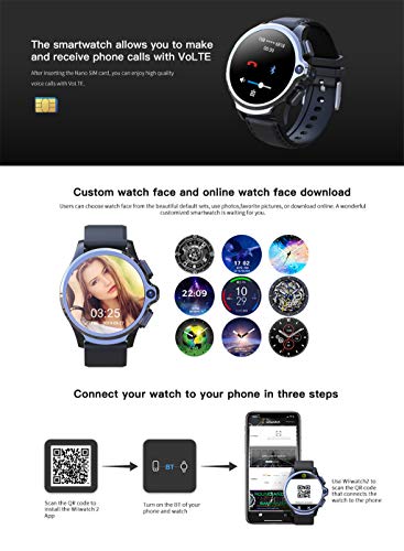 Yuege for KOSPET Prime 4G/LTE Smart Watch Android7.1.1 Phone 1.6 inch IPS Full Face ID Unlock Dual Cameras IP67 Waterproof 1260mAh Battery Life 3GB RAM 32GB ROM Memory GPS Heart Rate Monitor (A) - Thumbnail 2