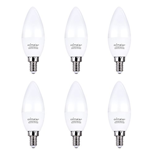 Comzler LED Light Bulbs Candelabra Base 60W Equivalent, E12 Mini Base Warm White 2700K Candle Light, Type b Blunt tip Edison Candelabra Bulb Replacement(Pack of 6)