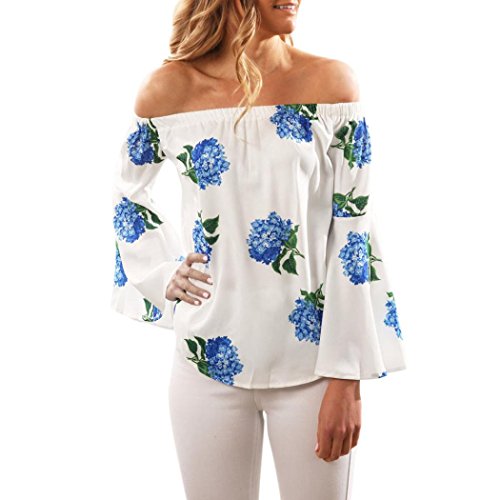 CLEARANCE!! WILLTOO âœ¿ Women Long Sleeve Tops Off Shoulder Floral Printed Blouse Casual T-Shirt (XXL)
