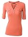 Doublju Womens 3/4 Rolled-Up Sleeve Deep V-Neck Henley Top