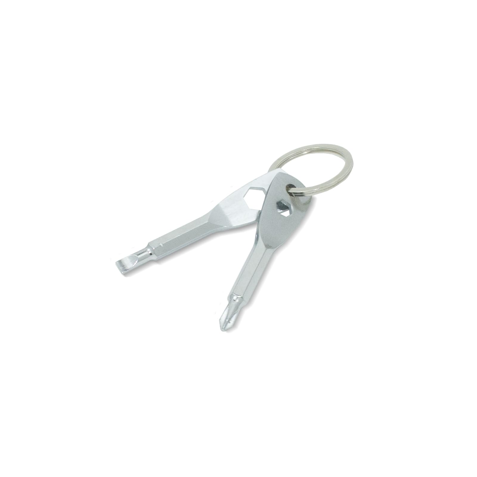 Portable Screwdriver Keychain, Multi-Function Set Keychain Including Flat Head Screwdriver and Phillips Screwdriver nut Driver hex Screwdriver, Men's Keychain Tool. (Silver)