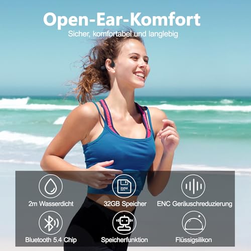 Swimming Headphones - Bone Sound Headphones Bluetooth 5.4, IPX8 Waterproof Sports Headphones with MP3 Mode, Underwater Open Ear Headphones with 32 GB Memory, Lightweight & Safe for Running (Grey)