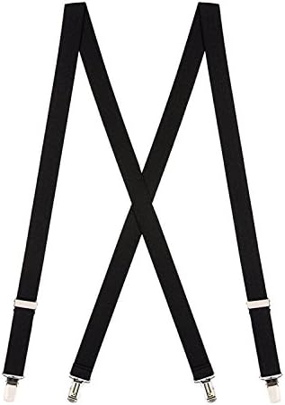 Rob Riverdale Mens Solid Straight Clip on Suspenders X-Back Adjustable Trouser Braces (Black)