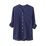 YANG-YI Clearance Women Cotton Solid Long Sleeve Shirt Casual Loose Blouse Button Down Tops