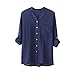 YANG-YI Clearance Women Cotton Solid Long Sleeve Shirt Casual Loose Blouse Button Down Tops (4XL, Blue)