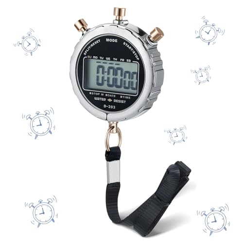 MAKINGTEC Digital Stopwatch, Metal Waterproof Stop Watch, Sports Stopwatch Timer 1/100th Second Handheld Chronograph with Large Display Shockproof Stopwatch for Coaches Swimming Training Competition