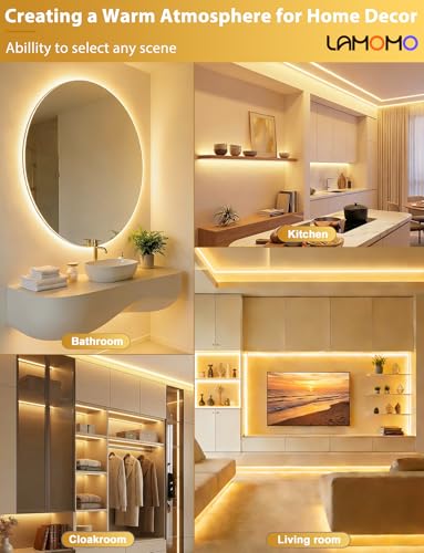 Lamomo COB LED Strip Light 3M, Warm White Led Tape Lights for Bedroom with Remote, 3000K Dimmable Flexible Waterproof Silicone Neon Rope Backlight for Cabinet, TV, CRI90+, 10mm Width, 24V UKCA