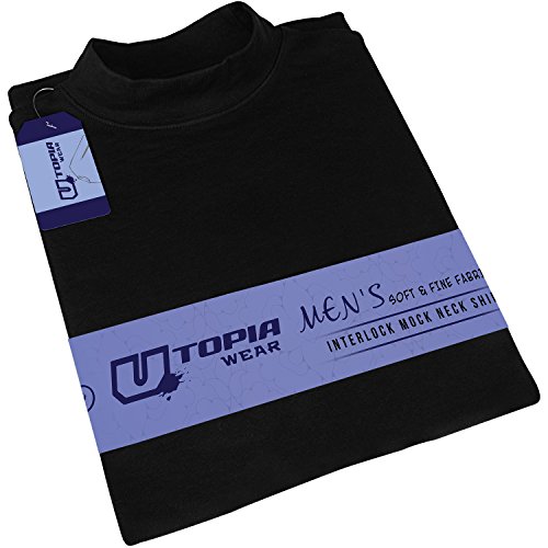 Utopia Wear Men's Cotton Blend Mock Turtleneck T-Shirt (Small, Black)