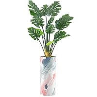 SIGNWIN Monstera Tree with Pink, Blue & Gray Watercolor Brushstroke Splatter Vase Abstract Shapes Minimalism Zen Colorful Multicolor Ultra for Living Room, Bedroom, Office - X-Large 5 Feet (60