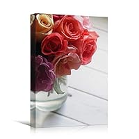 Canvas Wall Art Red Arrangement Bouquet Expressive Floral Multicolor Photography Romantics - 12x18 inches