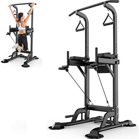 VEVC Multi-Function Power Tower Adjustable Height with Vertical Knee Raise Dip Station Push-Up Station For Ropes& Slings, Sit-ups Home Gym Strength Training