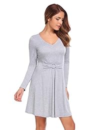 vestido holgado de túnica con cuello en V y manga larga casual de mujer foikte