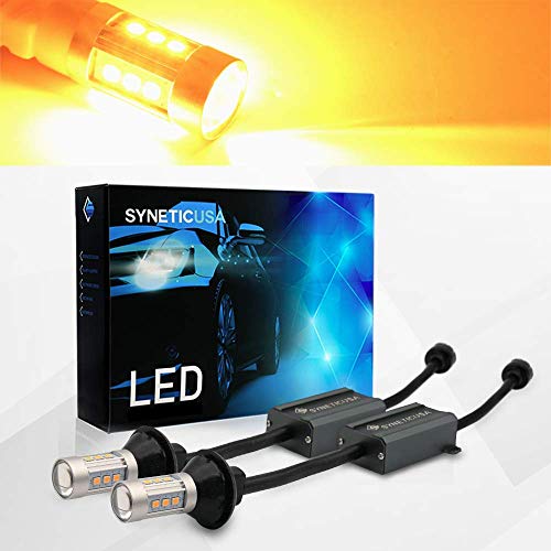 Syneticusa Error Free Canbus Ready Yellow/Amber LED Front/Rear Turn Signal Light Bulbs DRL Parking Lamp No Flicker All in One (1156)
