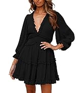 Asvivid Womens Casual Summer Dress for Juniors Casual Black Dress for Summer Ruffle Flutter Sleev...
