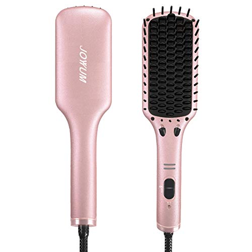 Hair Straightener Brush, JOYYUM Electrical Ionic Heated Irons Hair Straightening Brush with Fast Heating, PTC Ceramic Technology, Auto shut-off, Frizz-Free Hot Air Brush for Home Salon, Champane Gold