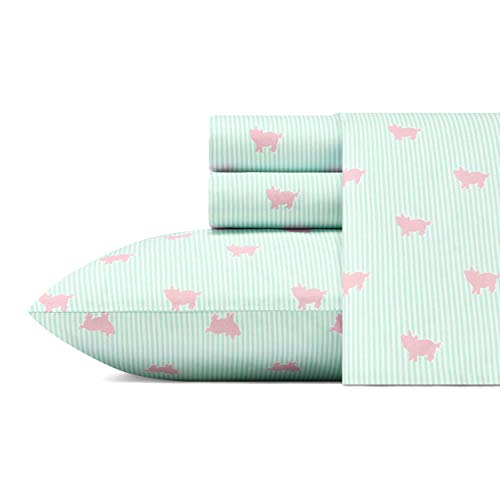 Poppy & Fritz - Full Sheets, Cotton Percale Bedding Set, Crisp & Cool, Lightweight Home Decor (Pigs, Full)