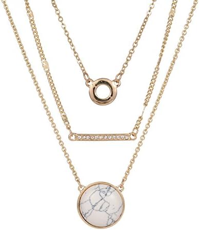 AMANT Goldtone Multi Layer White Faux Marble Stone Spear Pendant Necklace