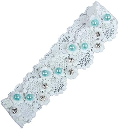 White Lace Wedding Garter Belt Bridal Stretchable Legs Garters With BLue Beads M