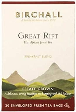 Birchall Great Rift Breakfast Blend Tea Bags, English Breakfast Tea Bursting with Full Flavour, Perfect Vegan Gifts, 20 Enveloped Plant-Based Prism Tea Bags