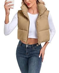 Cityork Cropped Puffer Vest Women Zip Up Stand