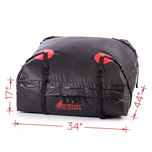 Rocket Straps| Car Top Carrier | Roof Bag Storage | Use Car Carriers Rooftop Luggage Carrier with Roof Racks & Cross Bars | 100% Waterproof PVC 15 cuft RoofBag | Inc Carrier Bag & (2) Lashing Straps