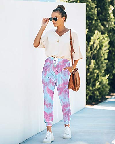 Seyorz Women\'s Joggers Pants Tie Dye Sweatpants Cuffed Soft Jogging Pants with Pockets Drawstring Design(Purple, XX-Large)