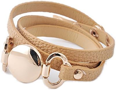 Rainbery PU Leather Wrap Bracelet for Monogram Blank Disc (gold camel)