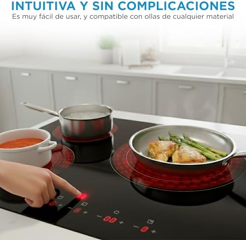 Placa Vitroceramica 3 fuegos 6200 W - Vitroceramica Integrada con Panel de control tactil, Indicador de Luz, Temporizador, Child lock y Protección por Sobrecalentamiento