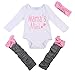 Baby Girls Long Sleeve Mama's Mini Romper Bodysuit and Leg Warmers Headband Outfit Set (3-6M, White)