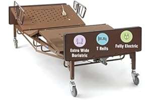 MEDACURE Full Electric Bariatric Hospital Bed with T-Rails Included - Extra Wide, Heavy Duty - 80” x 42”, 600 lb Weight Capacity - for Home Care and Medical Facilities - Fully Adjustable, Locking Casters