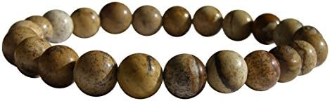 ZENstore Landscape Picture Jasper Healing Bracelet Natural Gemstones size 0.3" 8mm Chakra Yoga Protection Courage Creativity