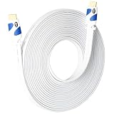 Flat HDMI Cable Postta 50 Feet Flat HDMI 2.0 Cord Support 4K, Ultra HD, 3D, 2160p, 1080p, Ethernet and Audio Return-White-Blue