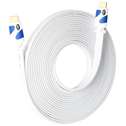 Flat HDMI Cable Postta 50 Feet Flat HDMI 2.0 Cord Support 4K, Ultra HD, 3D, 2160p, 1080p, Ethernet and Audio Return-White-Blue