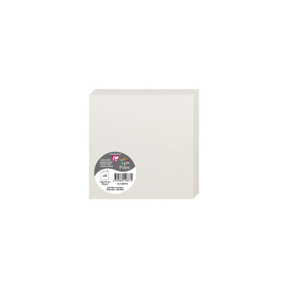Clairefontaine 12877C Pack of 25 Double Cards Square Format 13.5x13.5cm 210gsm Pearl Grey Invitation Correspondence Boards Pollen Range Premium Smooth Paper