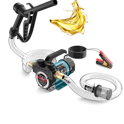 SEESII 12V Diesel Pump: 50L/min 200W Electric Fuel Pump with Nozzle and Hoses, Portable Pump for Diesel, Kerosene, Oil, Boats, Trucks, Individuals and Agricultural Machinery