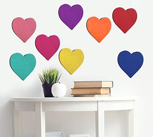 Felt Memo Notice Cork Board Decoration Tiles, Heart Shape Wall Bulletin Board Pin Board w/Self Adhesive to Keep Photos Memos Display Pads Pictures Drawing Goals Notes Colorful Foam Wall Decorative